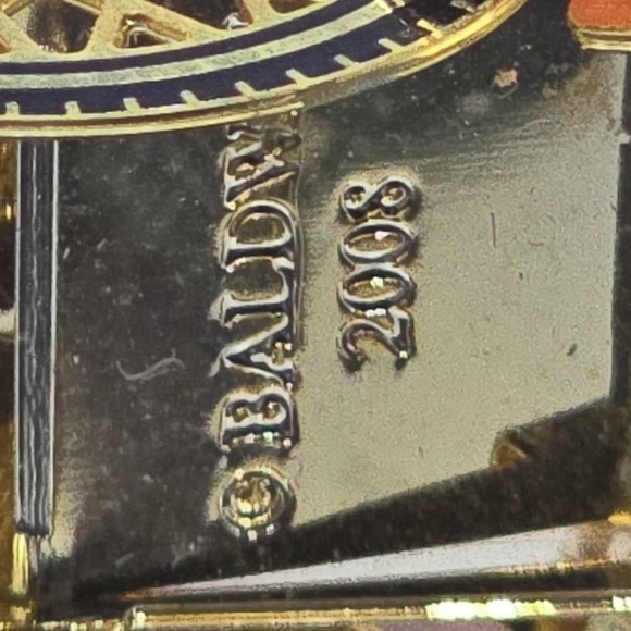 Baldwin 2008 Wind Up Motorcycle with Sidecar Ornament Gold Tone Enamel - Picture 6 of 8